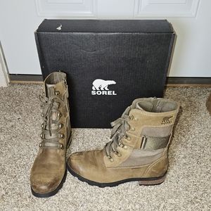 Sorel Emelie Conquest Waterproof, size 7.5,  green/tan